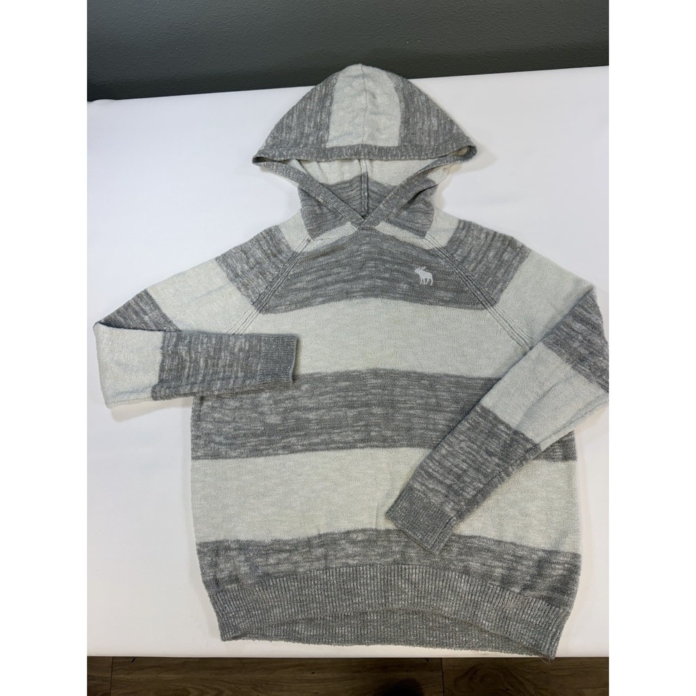 Abercrombie Kids Gray White Striped Pullover Hooded Knit Hoodie 10-12 2R2947